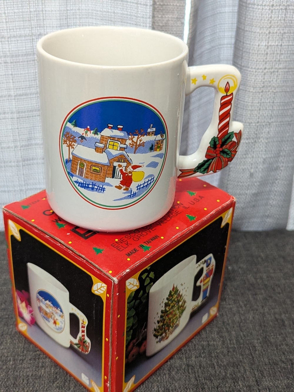 Enesco Collectible Coffee Cup Santa Claus Presents Christmas Candle 1989